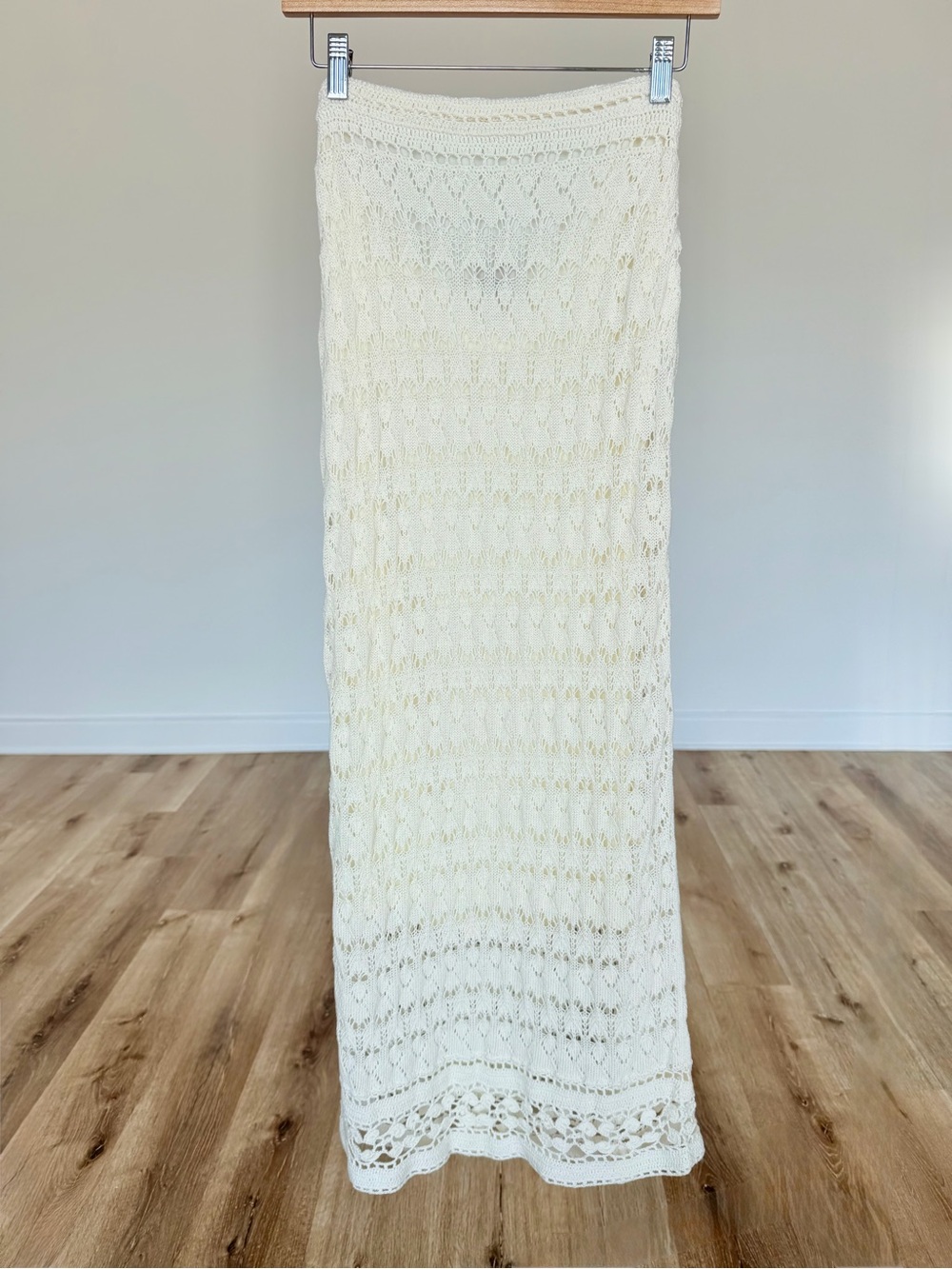 STAUD Crochet Knit Maxi Skirt Set Ivory S NWOT - Matching Slip Included- luxury